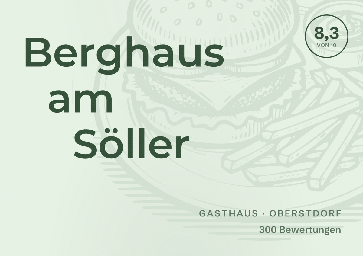 Illustriertes Poster von Berghaus am Söller, Gasthaus in Oberstdorf: Bewertung 8,3 von 10 aus 300 Bewertungen