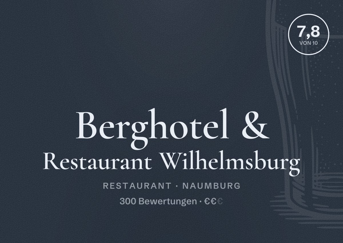 Illustriertes Poster von Berghotel & Restaurant Wilhelmsburg, Restaurant in Naumburg: Bewertung 7,8 von 10 aus 300 Bewertungen, Preisniveau €€