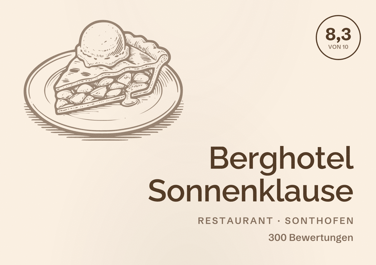 Illustriertes Poster von Berghotel Sonnenklause, Restaurant in Sonthofen: Bewertung 8,3 von 10 aus 300 Bewertungen