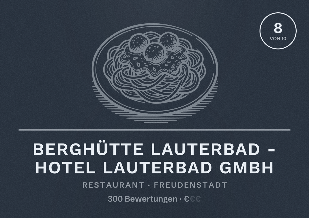 Illustriertes Poster von Berghütte Lauterbad - HOTEL LAUTERBAD GmbH, Restaurant in Freudenstadt: Bewertung 8 von 10 aus 300 Bewertungen, Preisniveau €