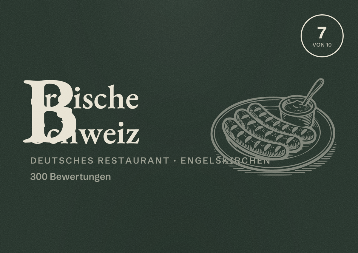 Illustriertes Poster von Bergische Schweiz, Deutsches Restaurant in Engelskirchen: Bewertung 7 von 10 aus 300 Bewertungen