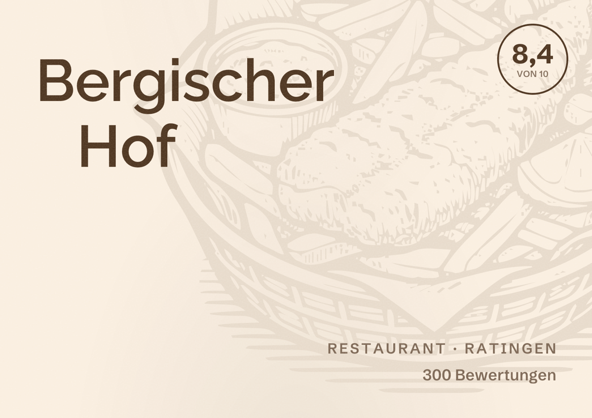Illustriertes Poster von Bergischer Hof, Restaurant in Ratingen: Bewertung 8,4 von 10 aus 300 Bewertungen