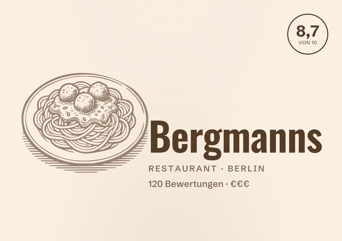 Illustriertes Poster von Bergmanns, Restaurant in Berlin: Bewertung 8,7 von 10 aus 120 Bewertungen, Preisniveau €€€