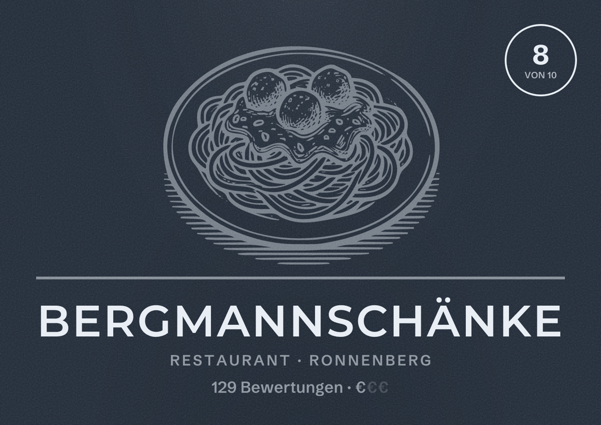 Illustriertes Poster von Bergmannschänke, Restaurant in Ronnenberg: Bewertung 8 von 10 aus 129 Bewertungen, Preisniveau €