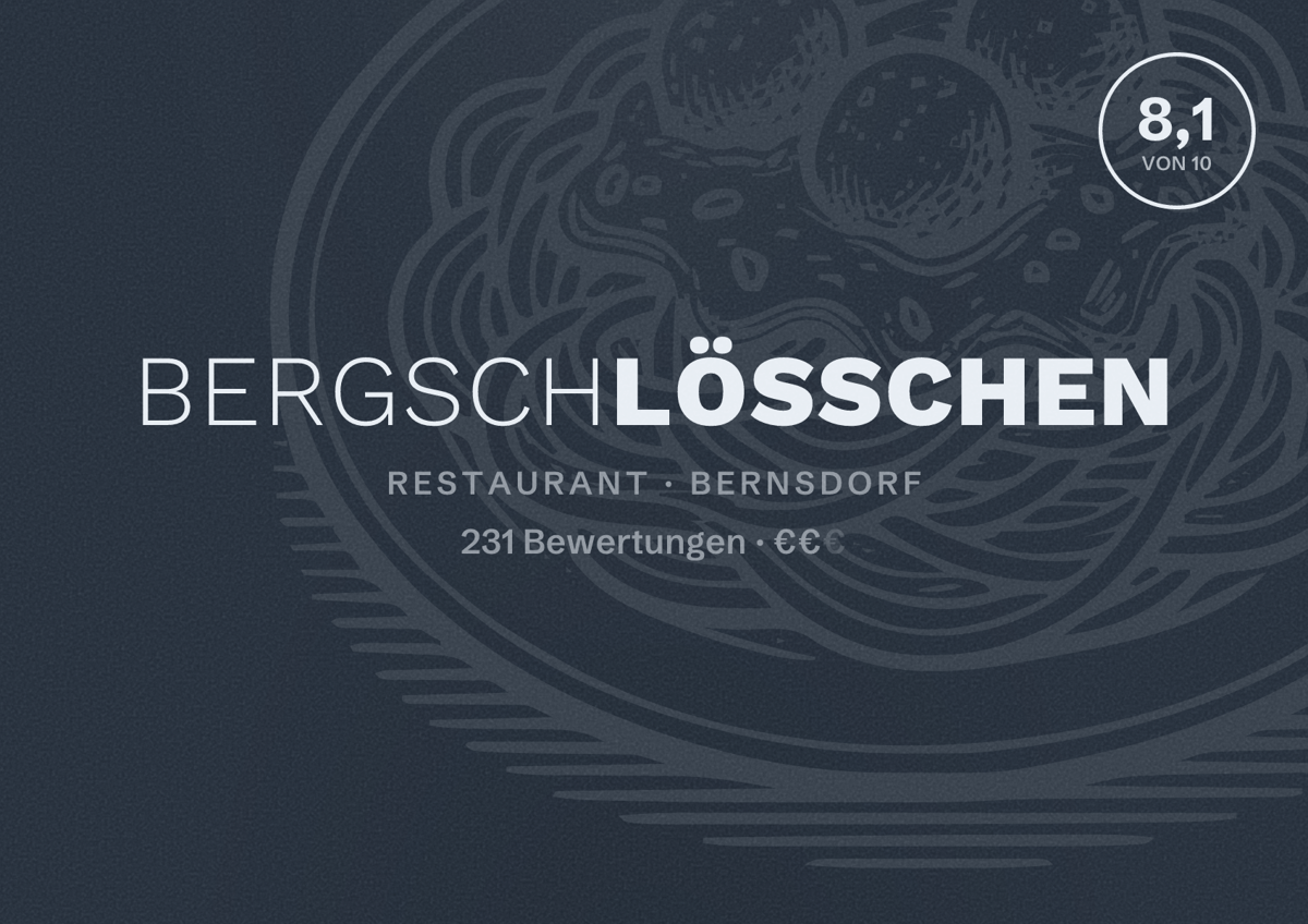 Illustriertes Poster von Bergschlößchen, Restaurant in Bernsdorf: Bewertung 8,1 von 10 aus 231 Bewertungen, Preisniveau €€