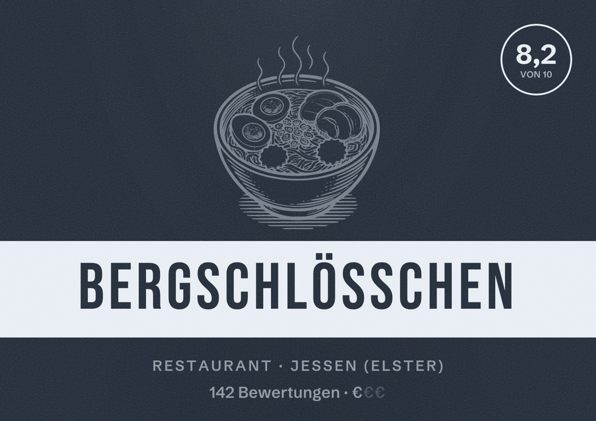 Illustriertes Poster von Bergschlößchen, Restaurant in Jessen (Elster): Bewertung 8,2 von 10 aus 142 Bewertungen, Preisniveau €