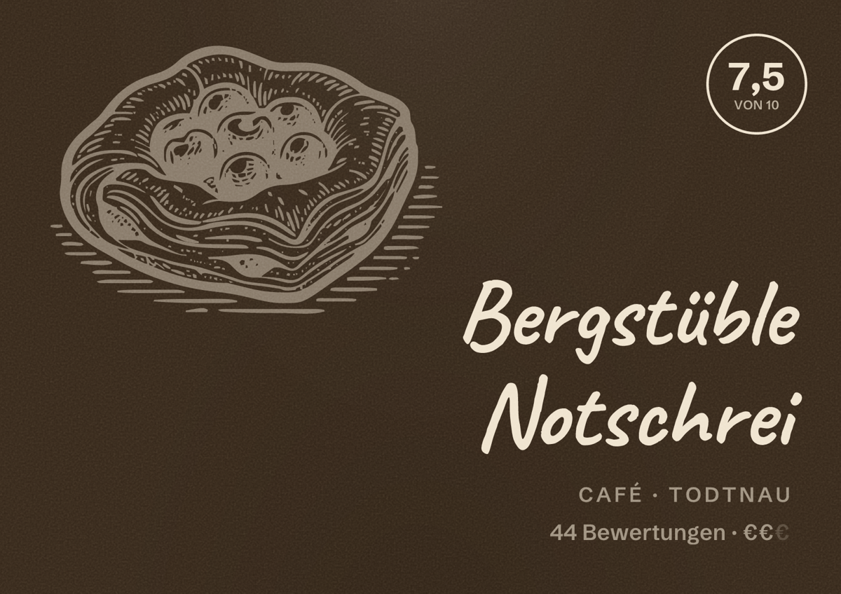 Illustriertes Poster von Bergstüble Notschrei, Café in Todtnau: Bewertung 7,5 von 10 aus 44 Bewertungen, Preisniveau €€
