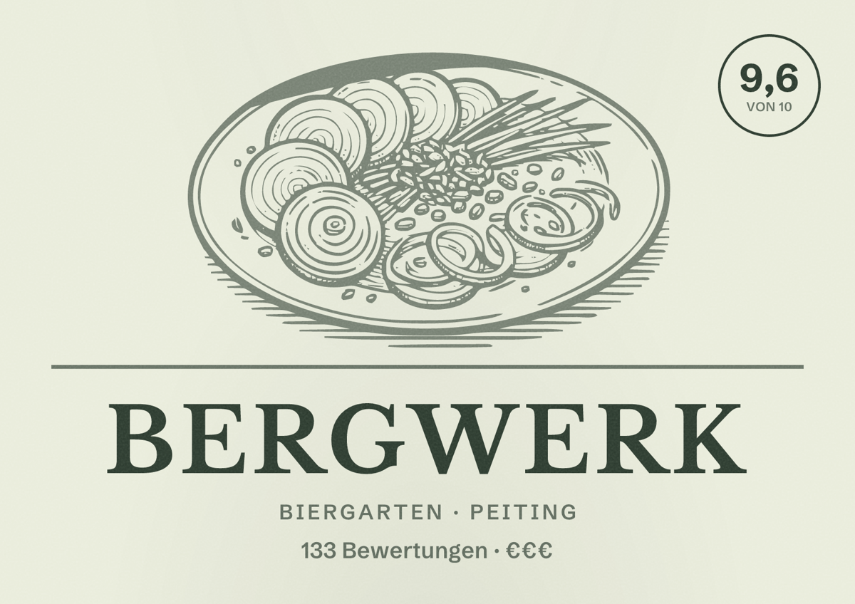 Illustriertes Poster von Bergwerk, Biergarten in Peiting: Bewertung 9,6 von 10 aus 133 Bewertungen, Preisniveau €€€