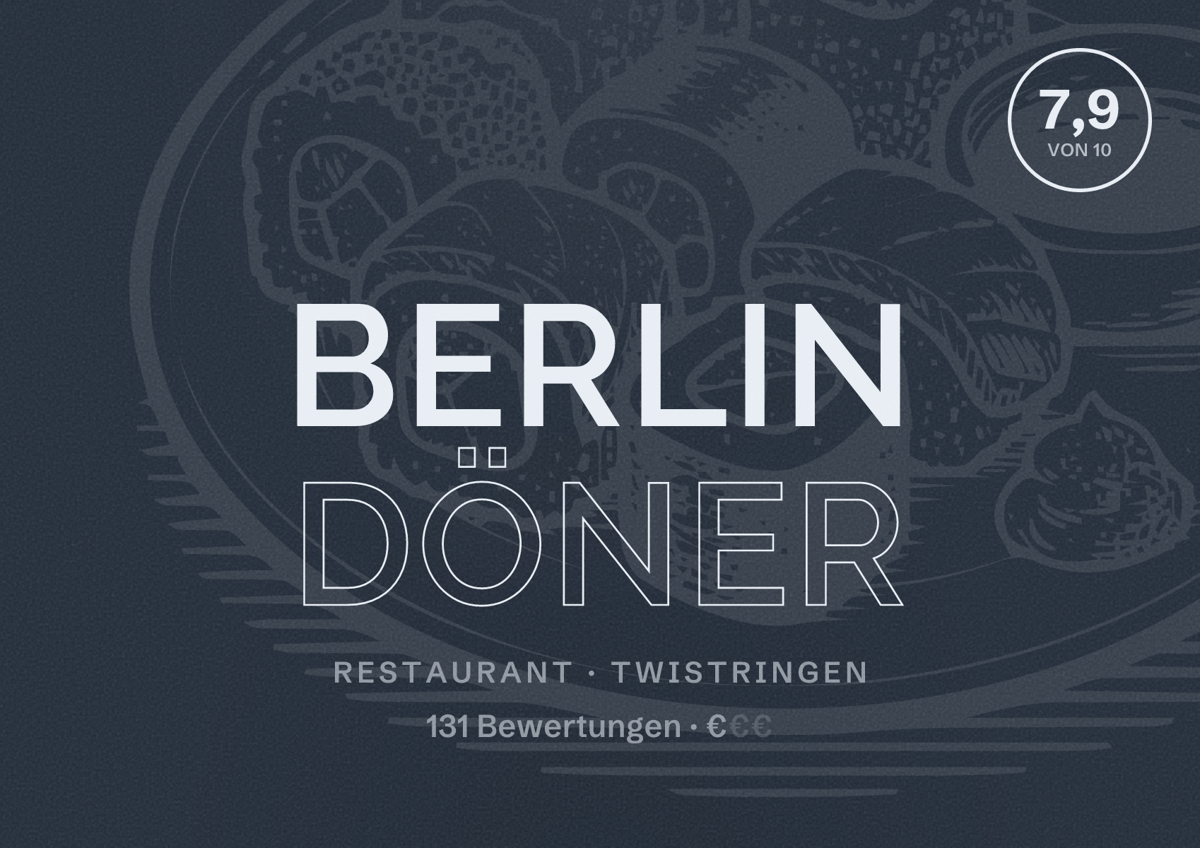 Illustriertes Poster von Berlin Döner, Restaurant in Twistringen: Bewertung 7,9 von 10 aus 131 Bewertungen, Preisniveau €