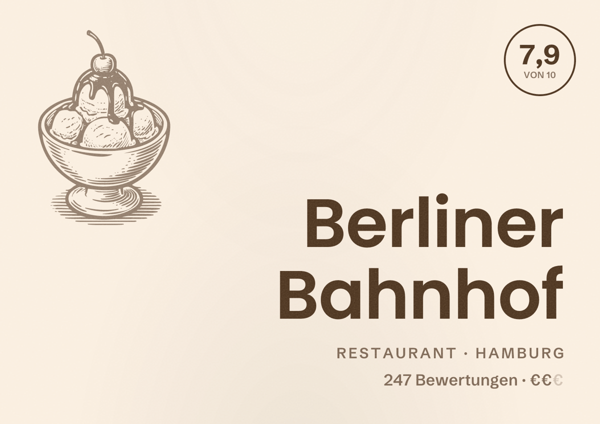 Illustriertes Poster von Berliner Bahnhof, Restaurant in Hamburg: Bewertung 7,9 von 10 aus 247 Bewertungen, Preisniveau €€