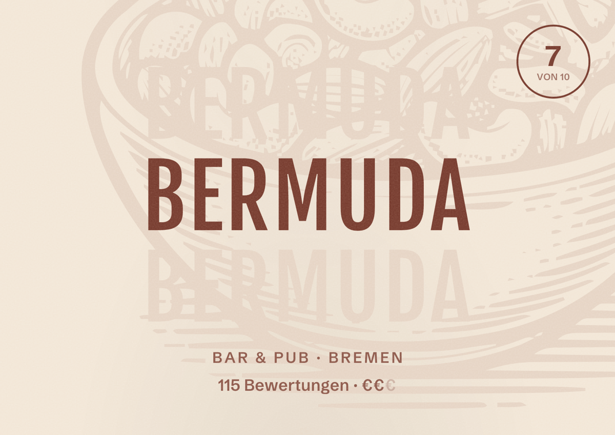 Illustriertes Poster von Bermuda, Bar & Pub in Bremen: Bewertung 7 von 10 aus 115 Bewertungen, Preisniveau €€