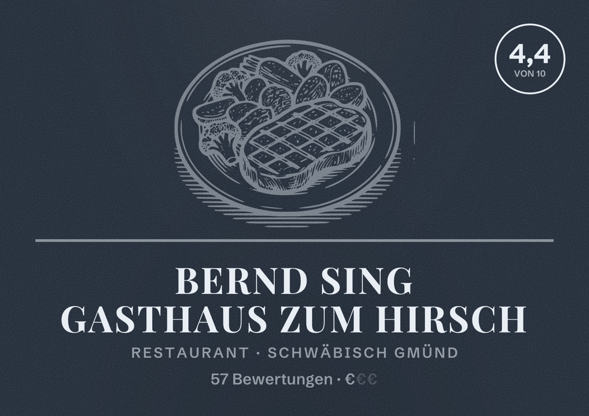 Illustriertes Poster von Bernd Sing Gasthaus zum Hirsch, Restaurant in Schwäbisch Gmünd: Bewertung 4,4 von 10 aus 57 Bewertungen, Preisniveau €