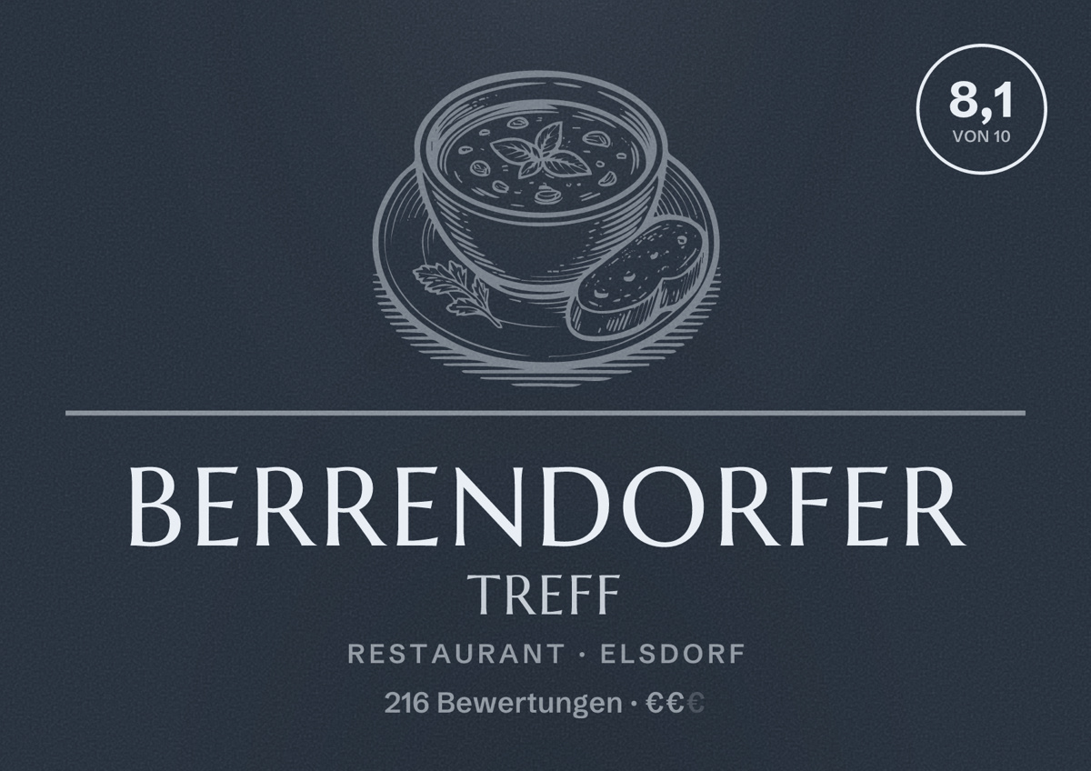 Illustriertes Poster von Berrendorfer Treff, Restaurant in Elsdorf: Bewertung 8,1 von 10 aus 216 Bewertungen, Preisniveau €€