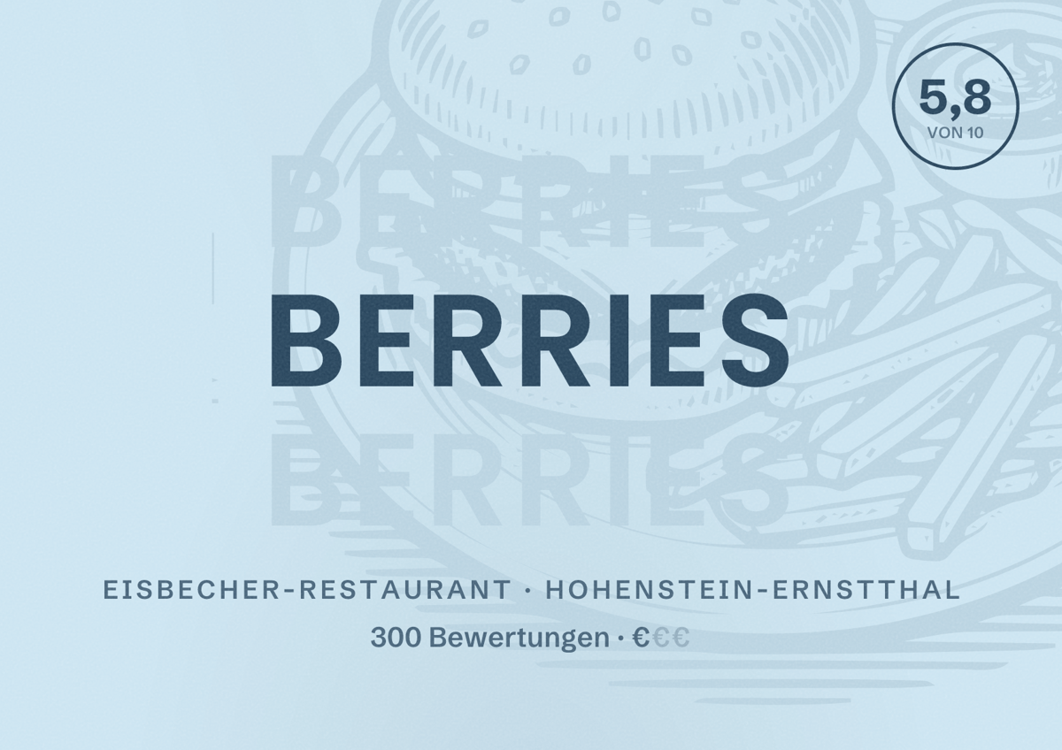 Illustriertes Poster von Berries, Eisbecher-Restaurant in Hohenstein-Ernstthal: Bewertung 5,8 von 10 aus 300 Bewertungen, Preisniveau €