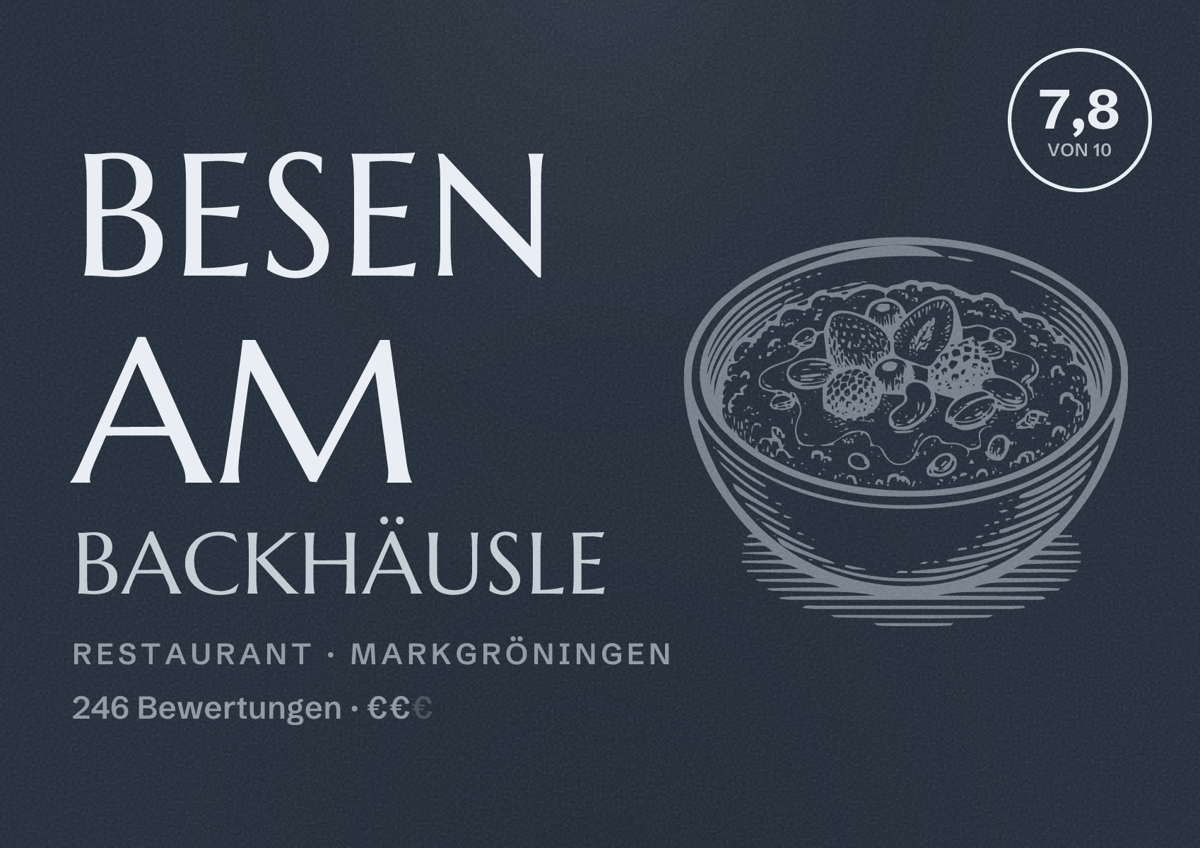 Illustriertes Poster von Besen am Backhäusle, Restaurant in Markgröningen: Bewertung 7,8 von 10 aus 246 Bewertungen, Preisniveau €€