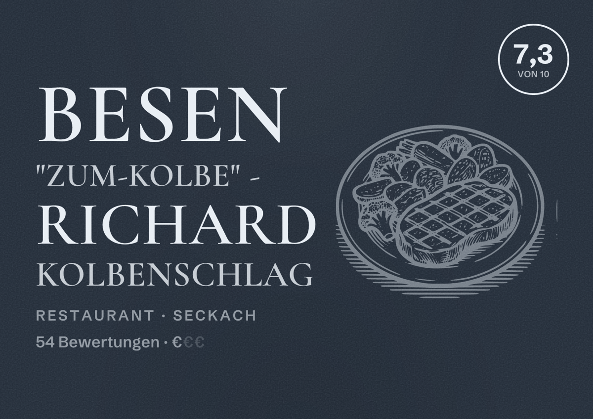 Illustriertes Poster von Besen "zum-Kolbe" - Richard Kolbenschlag, Restaurant in Seckach: Bewertung 7,3 von 10 aus 54 Bewertungen, Preisniveau €