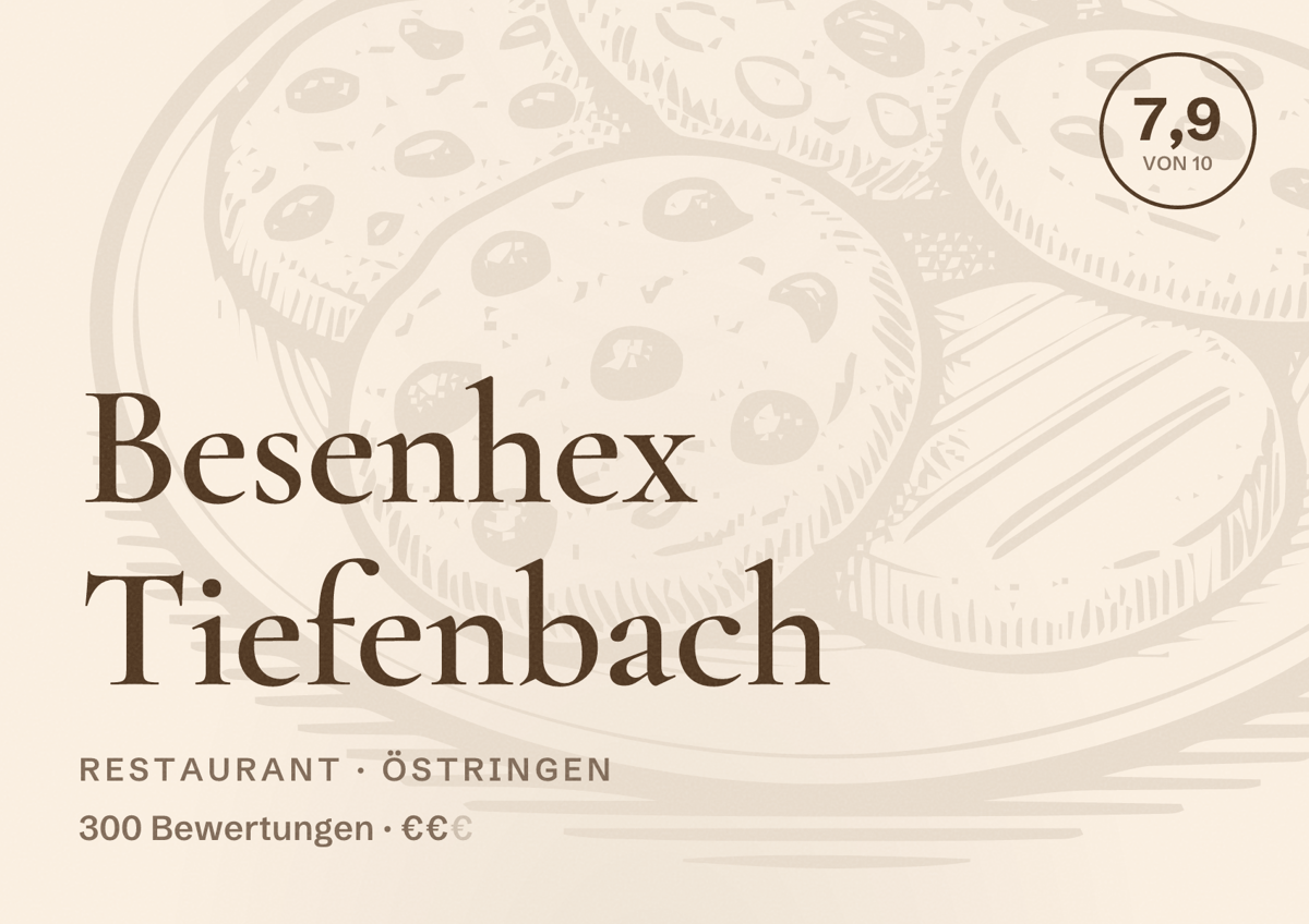 Illustriertes Poster von Besenhex Tiefenbach, Restaurant in Östringen: Bewertung 7,9 von 10 aus 300 Bewertungen, Preisniveau €€