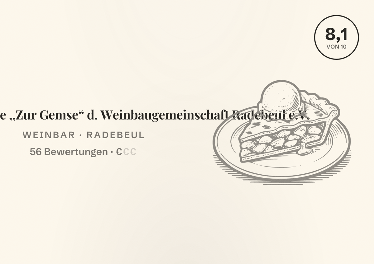 Illustriertes Poster von Besenschänke ,,Zur Gemse“ d. Weinbaugemeinschaft Radebeul e.V., Weinbar in Radebeul: Bewertung 8,1 von 10 aus 56 Bewertungen, Preisniveau €