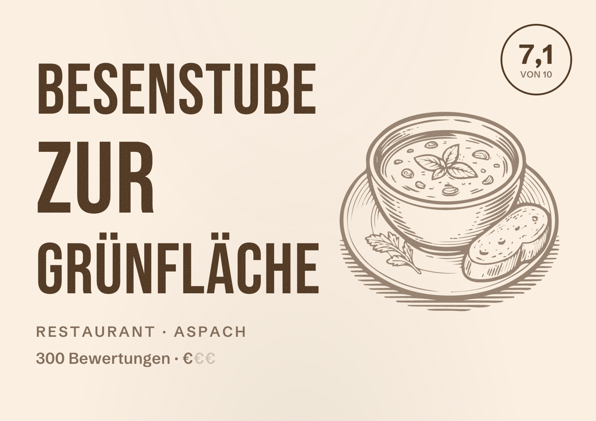 Illustriertes Poster von Besenstube Zur Grünfläche, Restaurant in Aspach: Bewertung 7,1 von 10 aus 300 Bewertungen, Preisniveau €