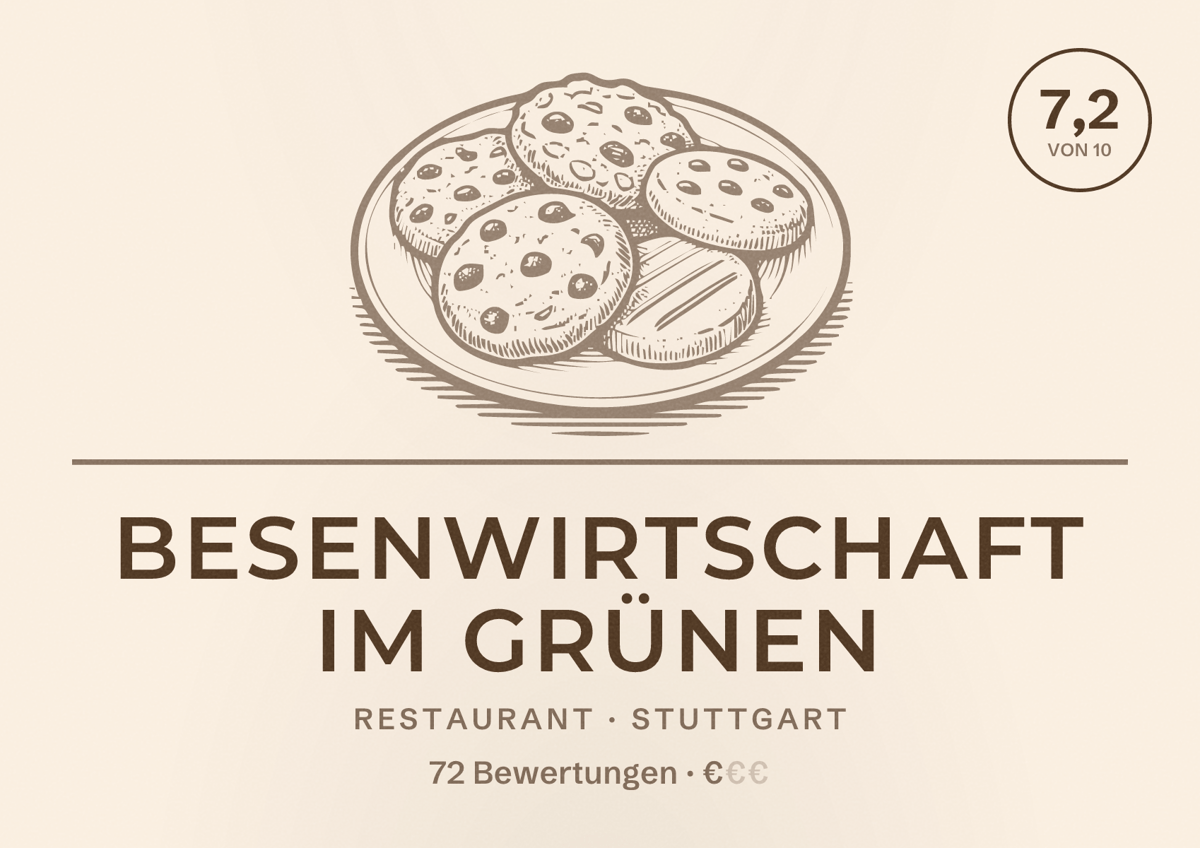 Illustriertes Poster von Besenwirtschaft im Grünen, Restaurant in Stuttgart: Bewertung 7,2 von 10 aus 72 Bewertungen, Preisniveau €