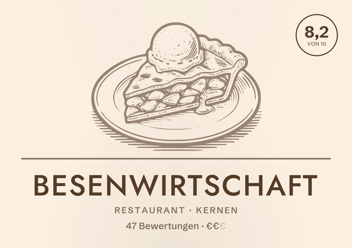 Illustriertes Poster von Besenwirtschaft, Restaurant in Kernen: Bewertung 8,2 von 10 aus 47 Bewertungen, Preisniveau €€