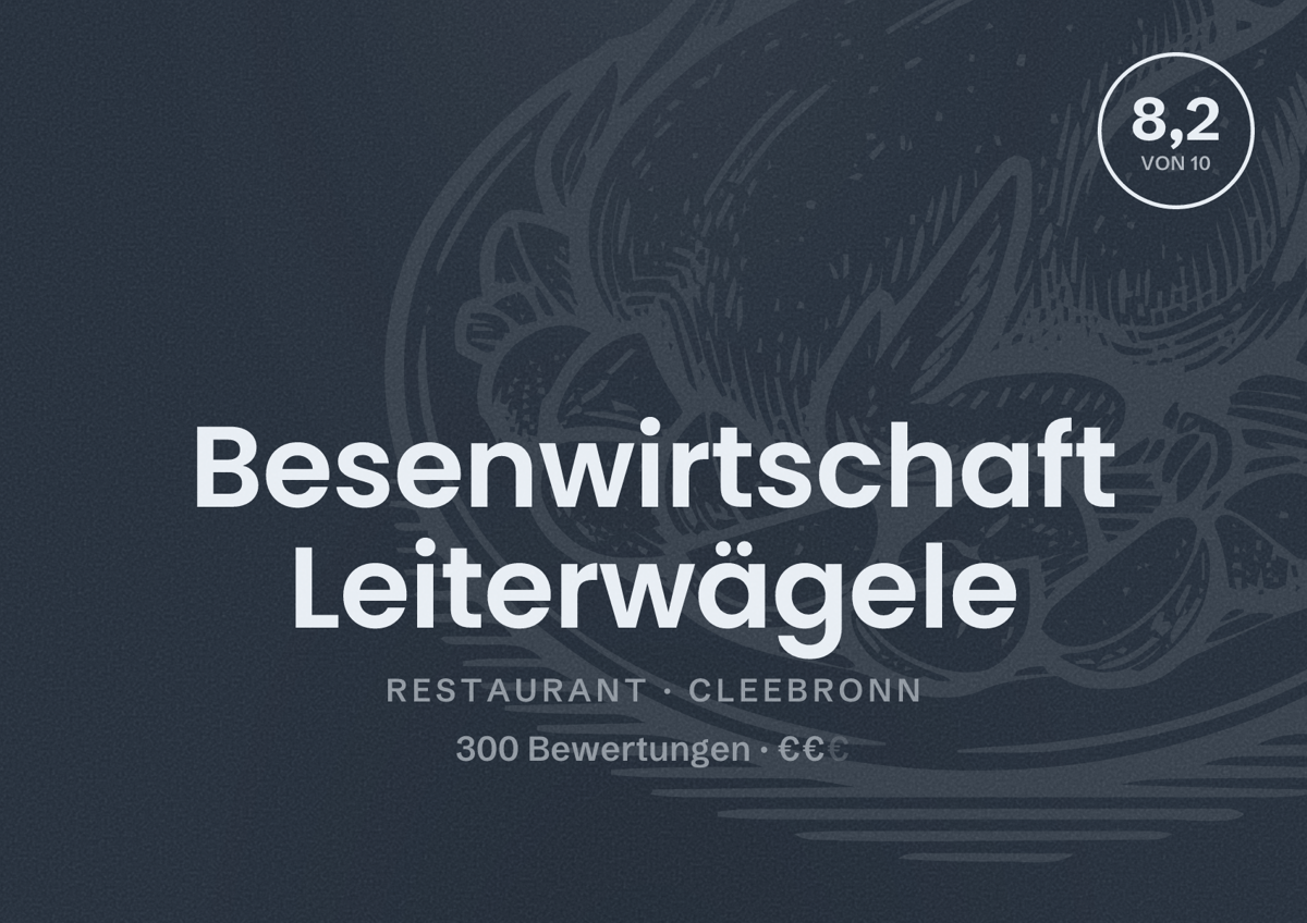 Illustriertes Poster von Besenwirtschaft Leiterwägele, Restaurant in Cleebronn: Bewertung 8,2 von 10 aus 300 Bewertungen, Preisniveau €€