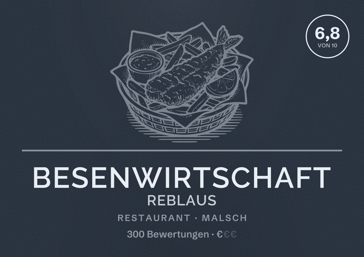 Illustriertes Poster von Besenwirtschaft Reblaus, Restaurant in Malsch: Bewertung 6,8 von 10 aus 300 Bewertungen, Preisniveau €