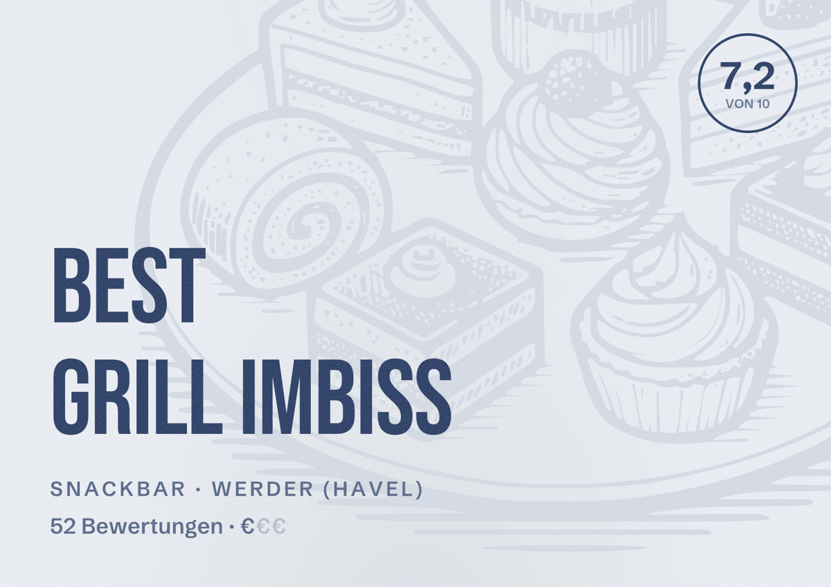 Illustriertes Poster von Best Grill Imbiss, Snackbar in Werder (Havel): Bewertung 7,2 von 10 aus 52 Bewertungen, Preisniveau €