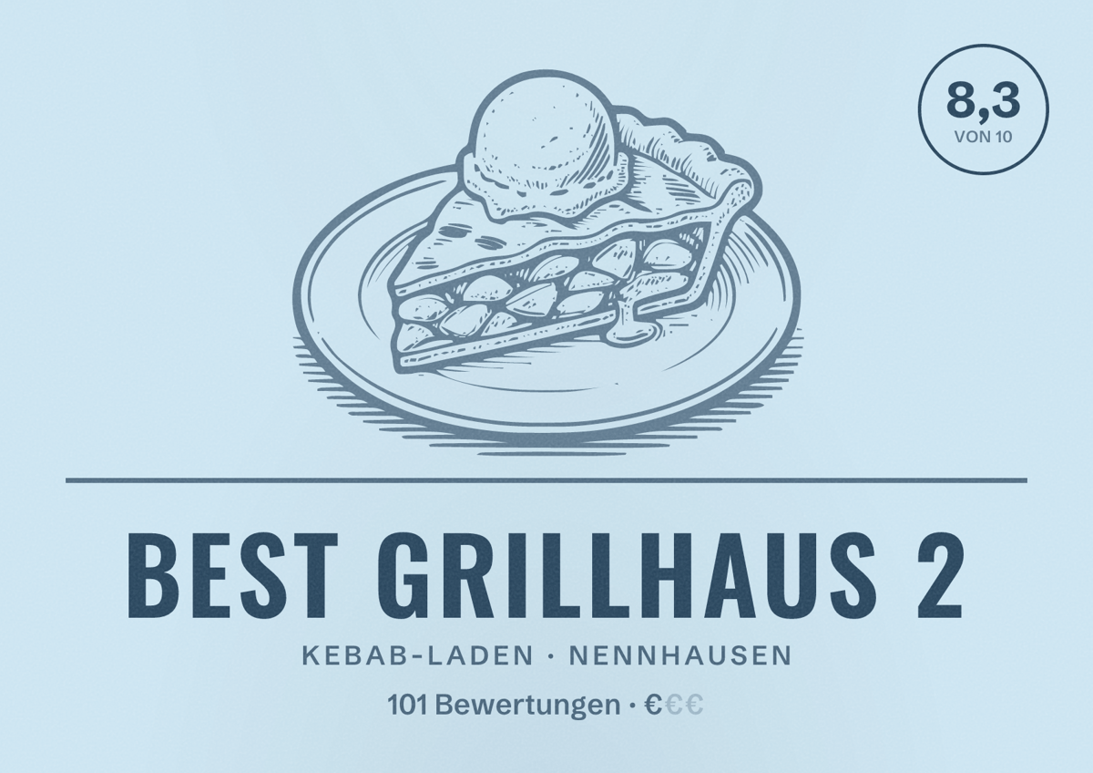Illustriertes Poster von Best Grillhaus 2, Kebab-Laden in Nennhausen: Bewertung 8,3 von 10 aus 101 Bewertungen, Preisniveau €