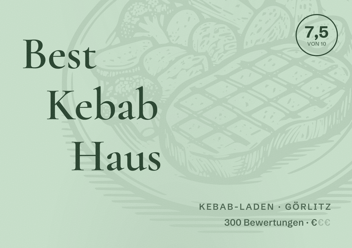 Illustriertes Poster von Best Kebab Haus, Kebab-Laden in Görlitz: Bewertung 7,5 von 10 aus 300 Bewertungen, Preisniveau €