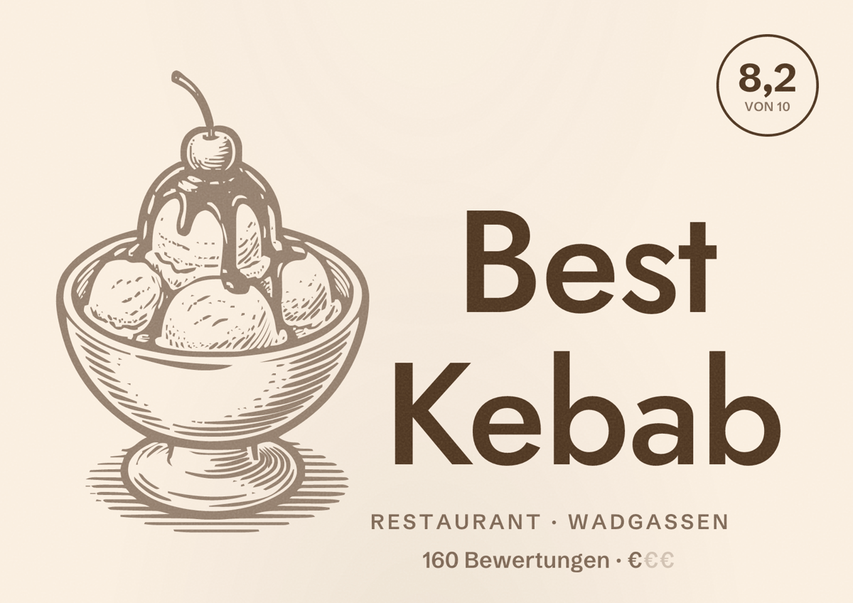 Illustriertes Poster von Best Kebab, Restaurant in Wadgassen: Bewertung 8,2 von 10 aus 160 Bewertungen, Preisniveau €
