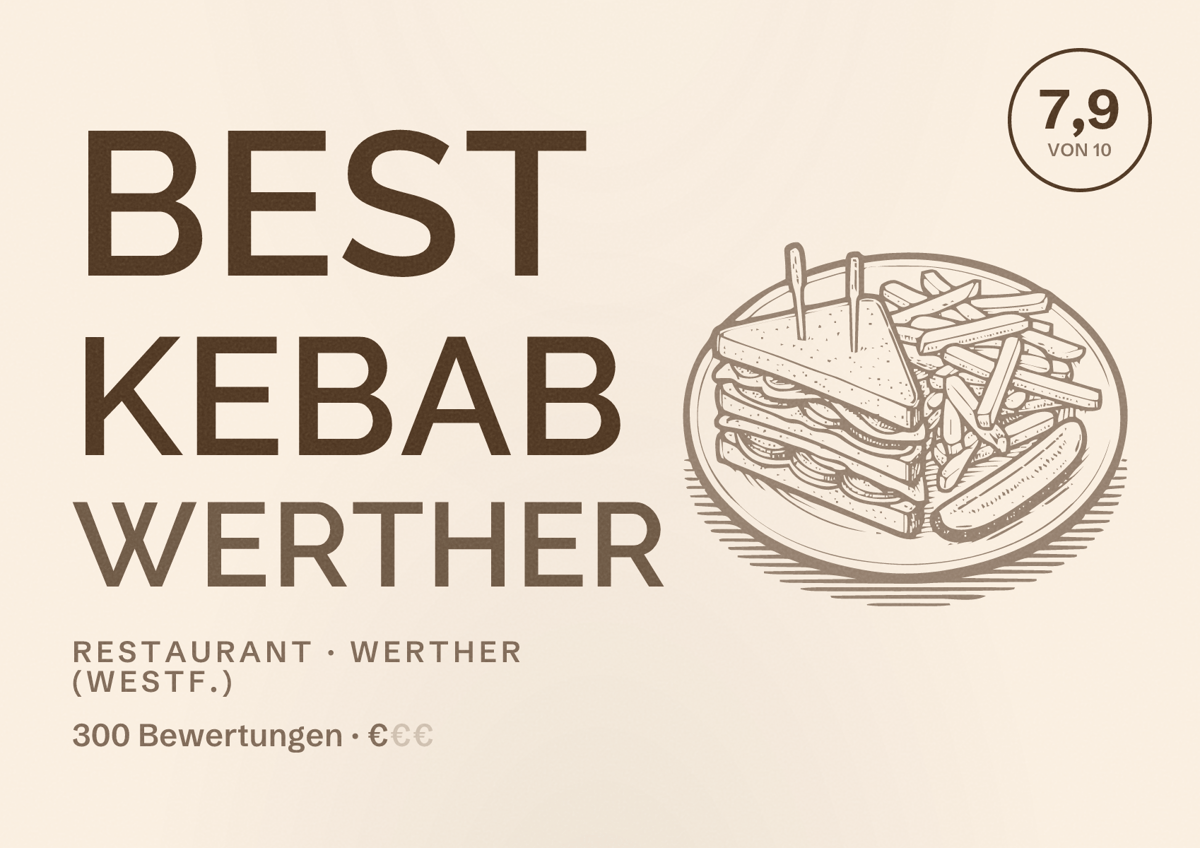 Illustriertes Poster von Best Kebab Werther, Restaurant in Werther (Westf.): Bewertung 7,9 von 10 aus 300 Bewertungen, Preisniveau €
