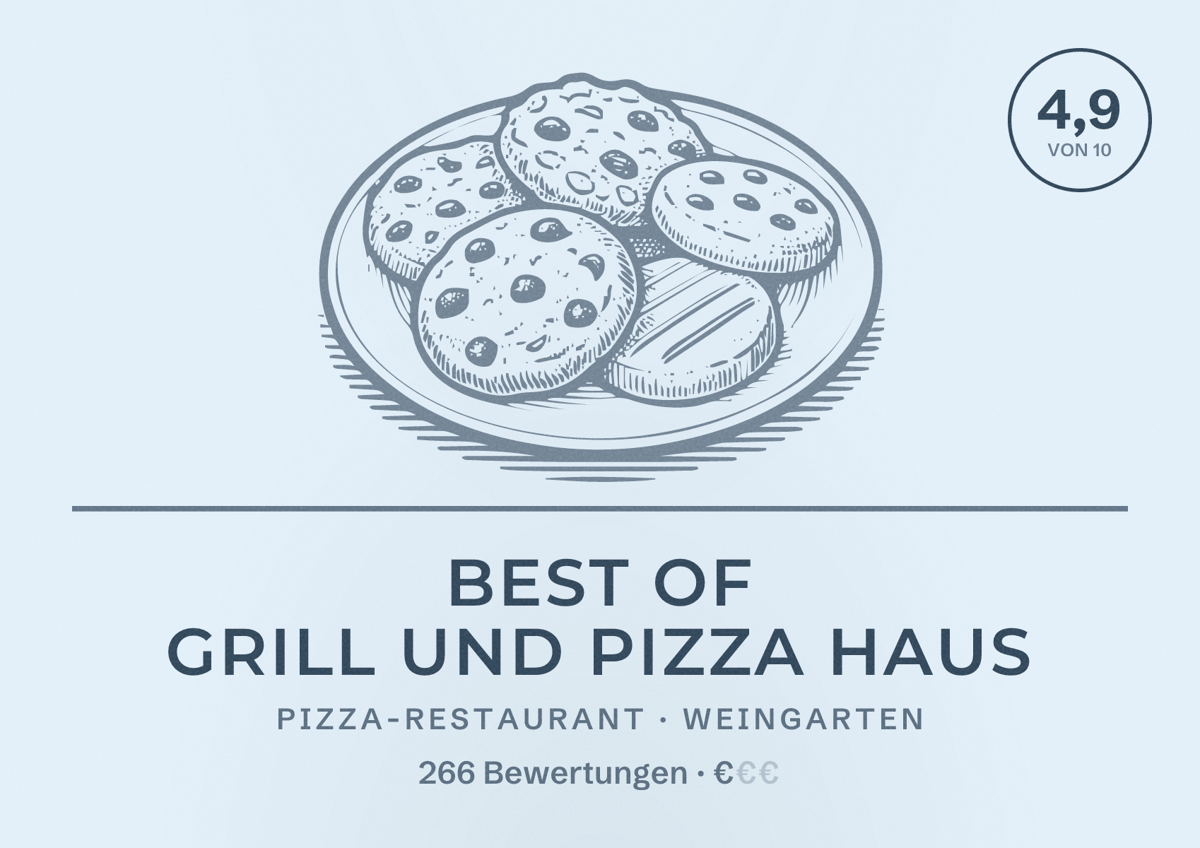 Illustriertes Poster von Best of Grill und Pizza Haus, Pizza-Restaurant in Weingarten: Bewertung 4,9 von 10 aus 266 Bewertungen, Preisniveau €