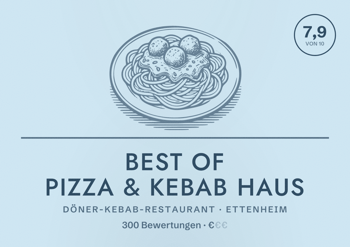 Illustriertes Poster von Best of Pizza & Kebab Haus, Döner-Kebab-Restaurant in Ettenheim: Bewertung 7,9 von 10 aus 300 Bewertungen, Preisniveau €
