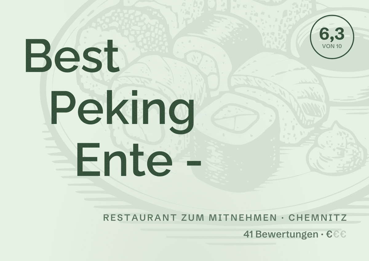 Illustriertes Poster von Best Peking Ente -, Restaurant zum Mitnehmen in Chemnitz: Bewertung 6,3 von 10 aus 41 Bewertungen, Preisniveau €