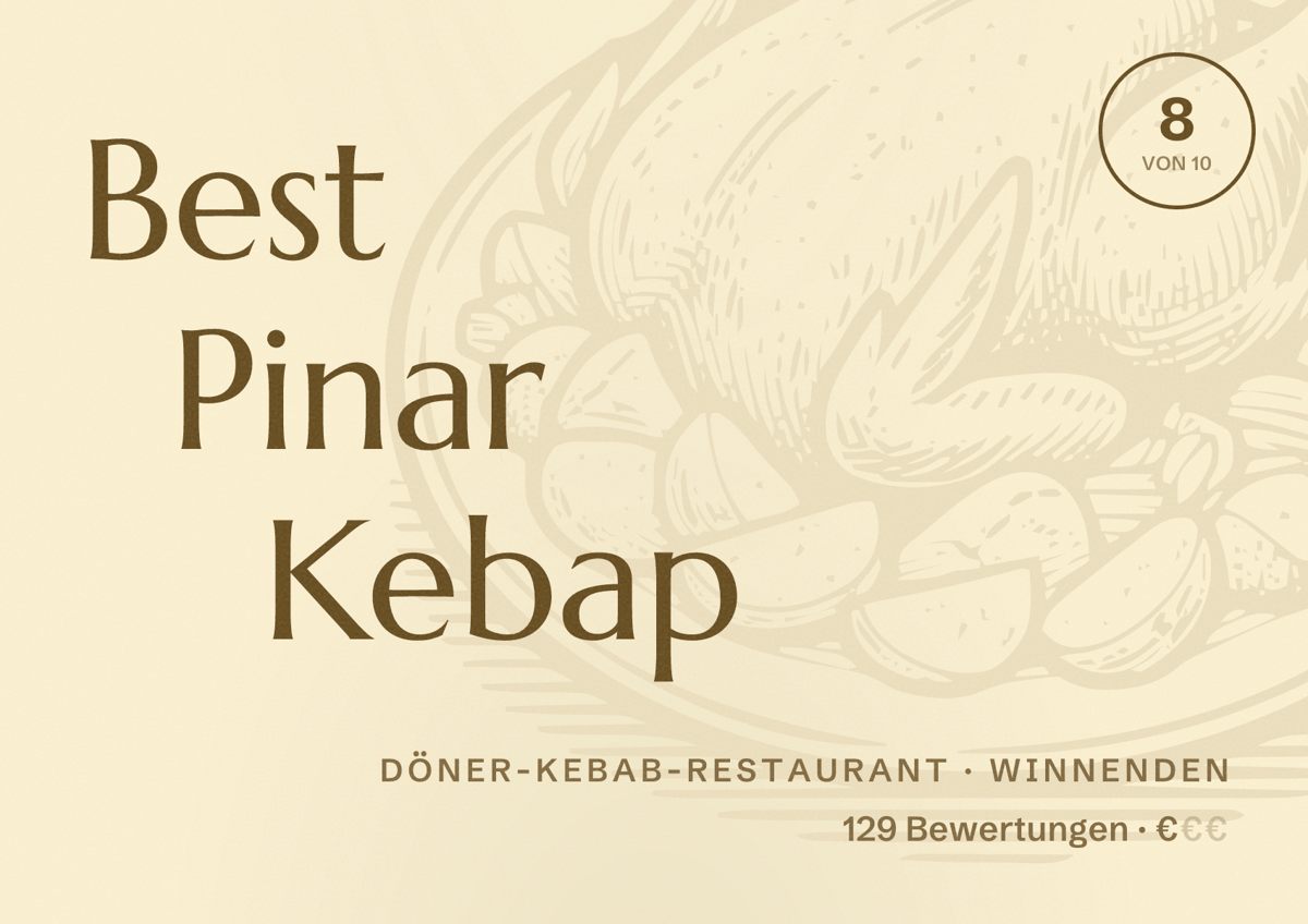 Illustriertes Poster von Best Pinar Kebap, Döner-Kebab-Restaurant in Winnenden: Bewertung 8 von 10 aus 129 Bewertungen, Preisniveau €