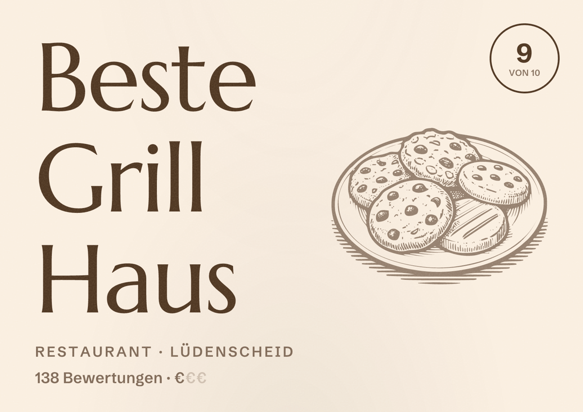 Illustriertes Poster von Beste Grill Haus, Restaurant in Lüdenscheid: Bewertung 9 von 10 aus 138 Bewertungen, Preisniveau €