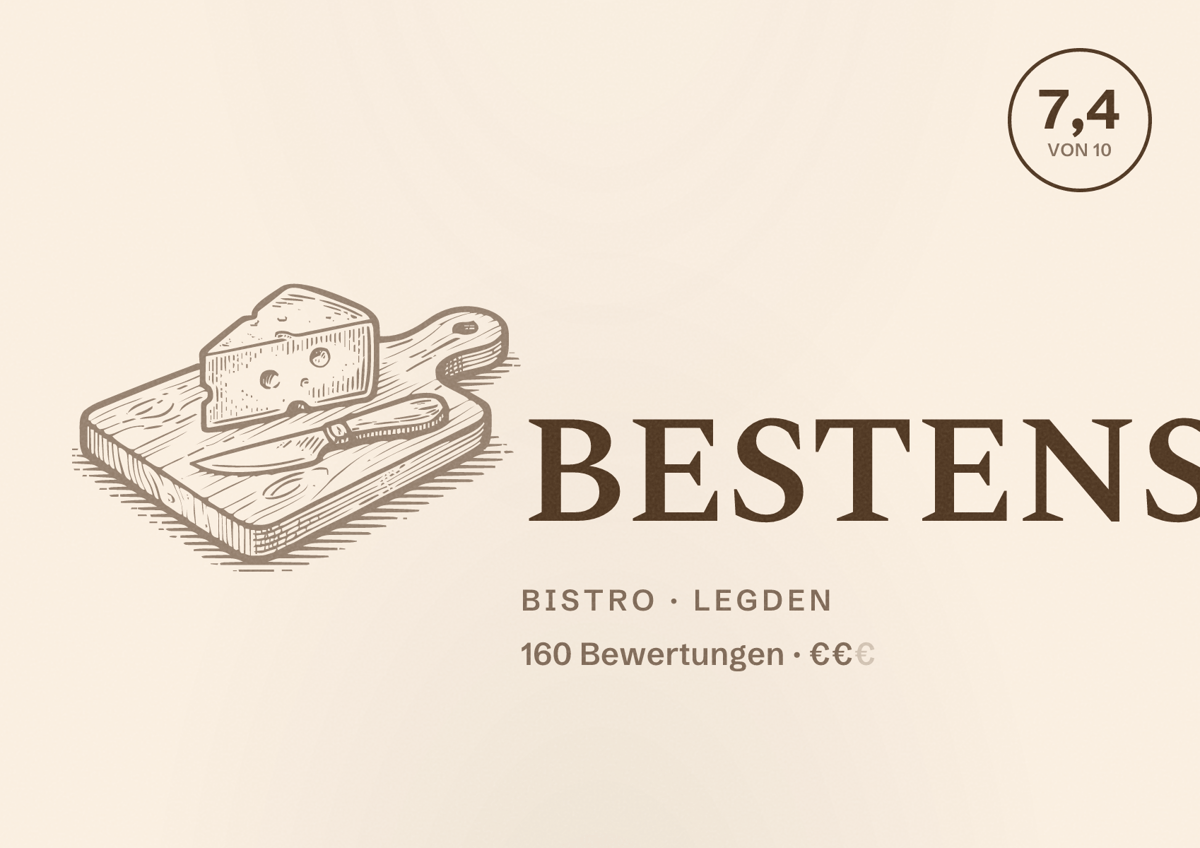 Illustriertes Poster von BESTENS, Bistro in Legden: Bewertung 7,4 von 10 aus 160 Bewertungen, Preisniveau €€