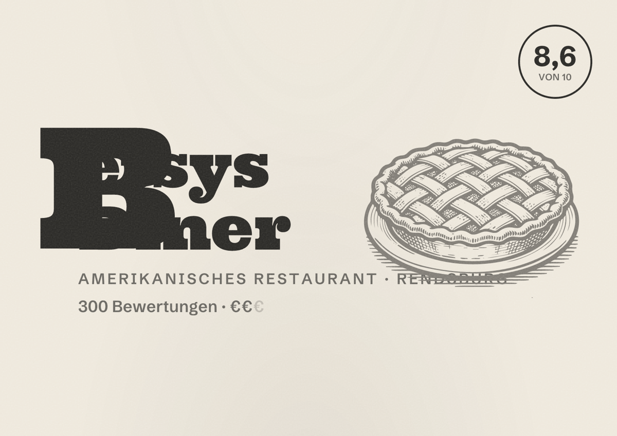 Illustriertes Poster von Betsys Diner, Amerikanisches Restaurant in Rendsburg: Bewertung 8,6 von 10 aus 300 Bewertungen, Preisniveau €€