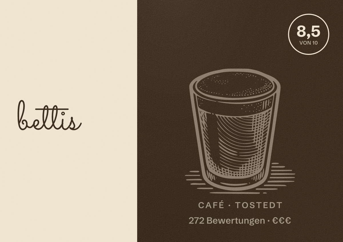 Illustriertes Poster von bettis, Café in Tostedt: Bewertung 8,5 von 10 aus 272 Bewertungen, Preisniveau €€€