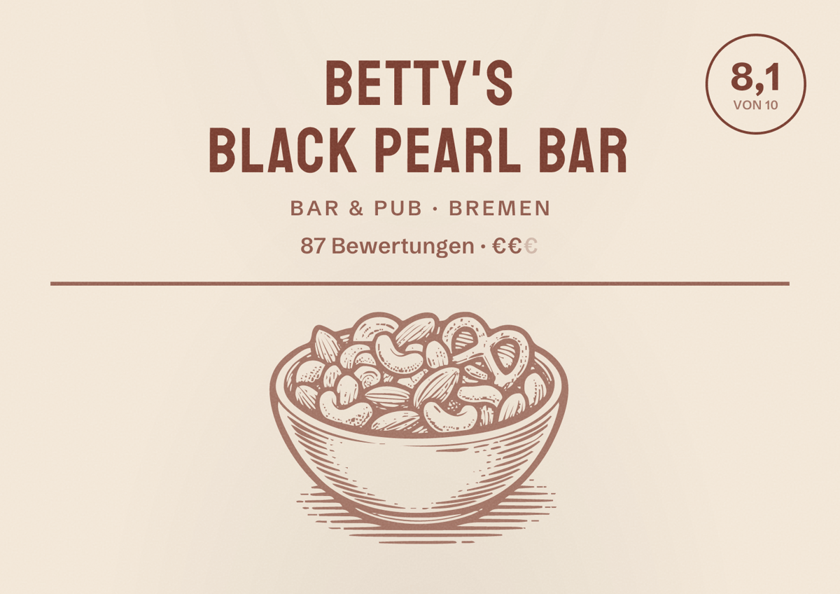 Illustriertes Poster von Betty's Black Pearl Bar, Bar & Pub in Bremen: Bewertung 8,1 von 10 aus 87 Bewertungen, Preisniveau €€