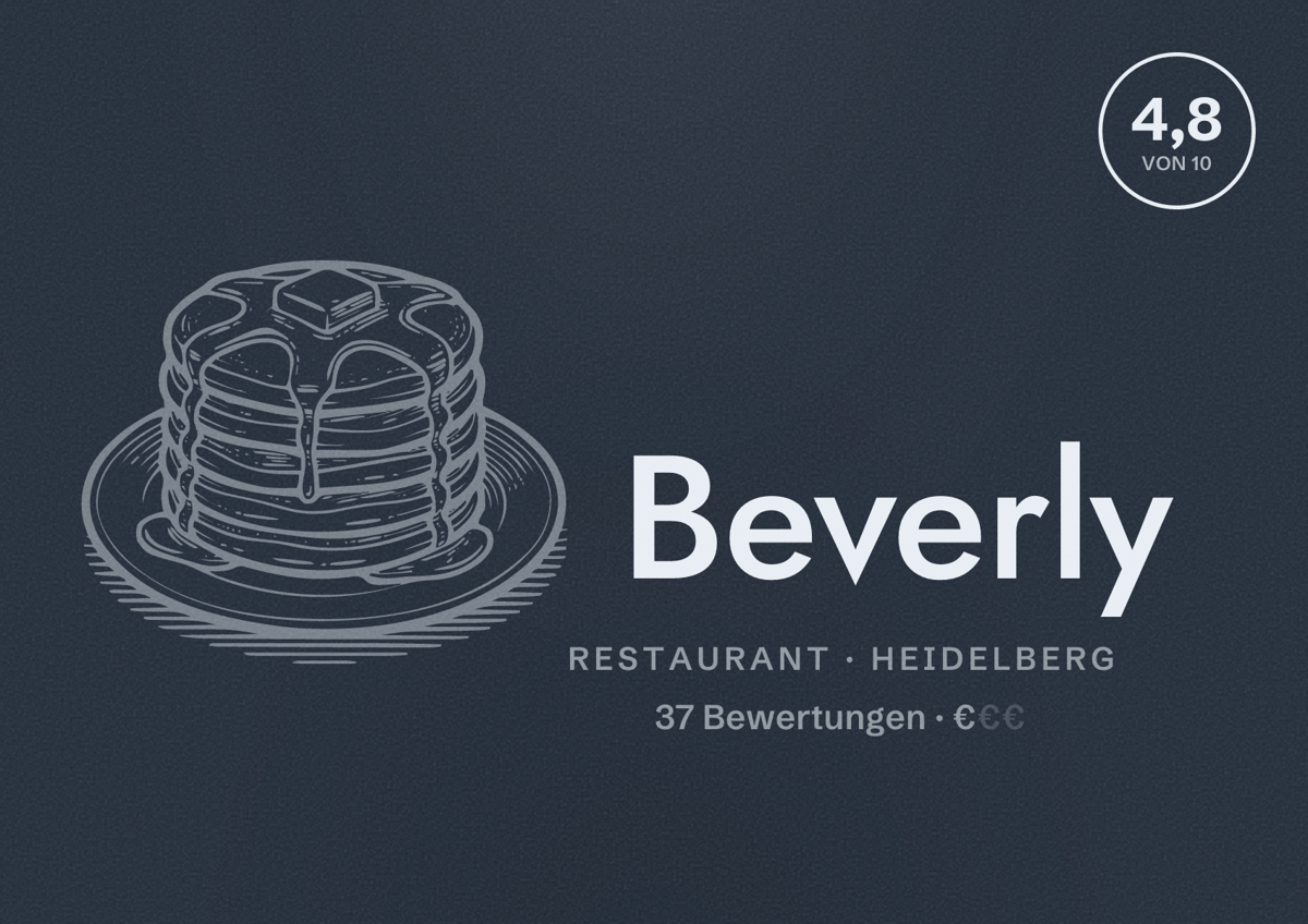 Illustriertes Poster von Beverly, Restaurant in Heidelberg: Bewertung 4,8 von 10 aus 37 Bewertungen, Preisniveau €