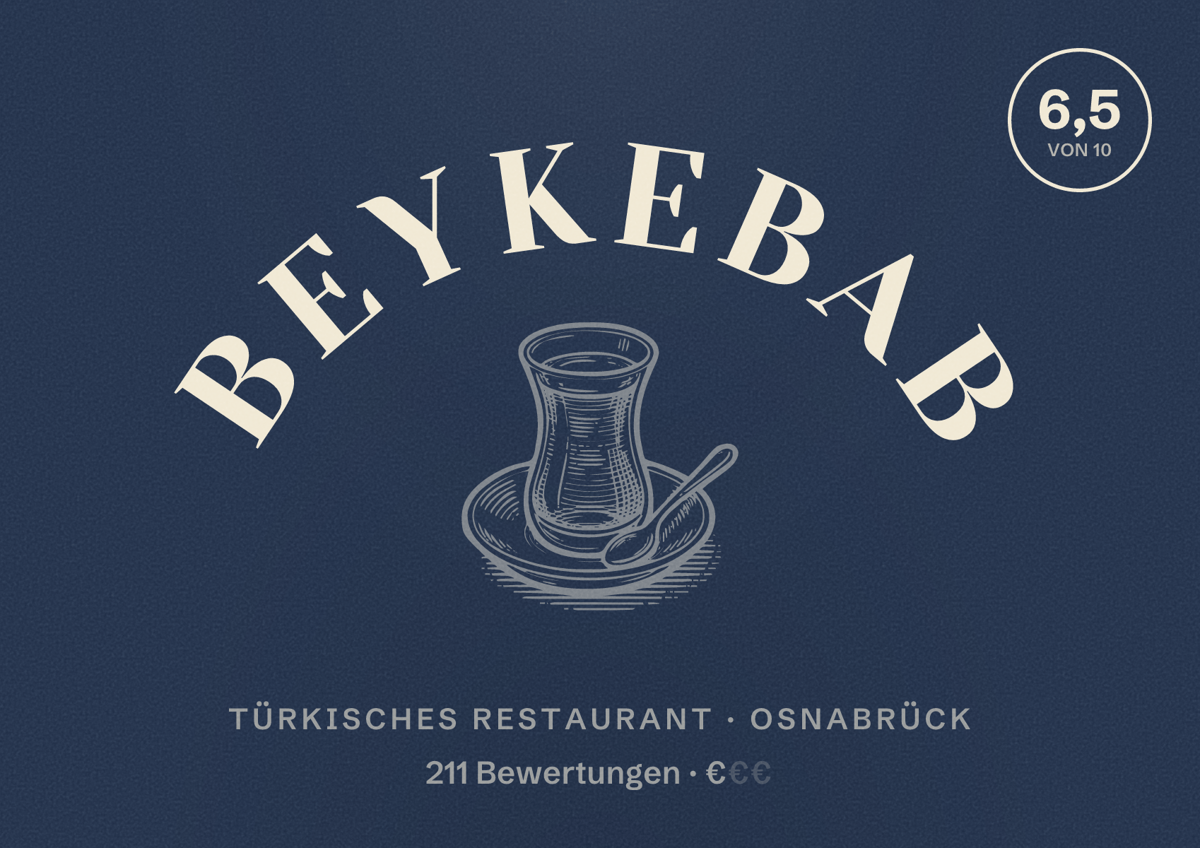 Illustriertes Poster von Beykebab, Türkisches Restaurant in Osnabrück: Gästebewertung 6,5 von 10 aus 211 Bewertungen