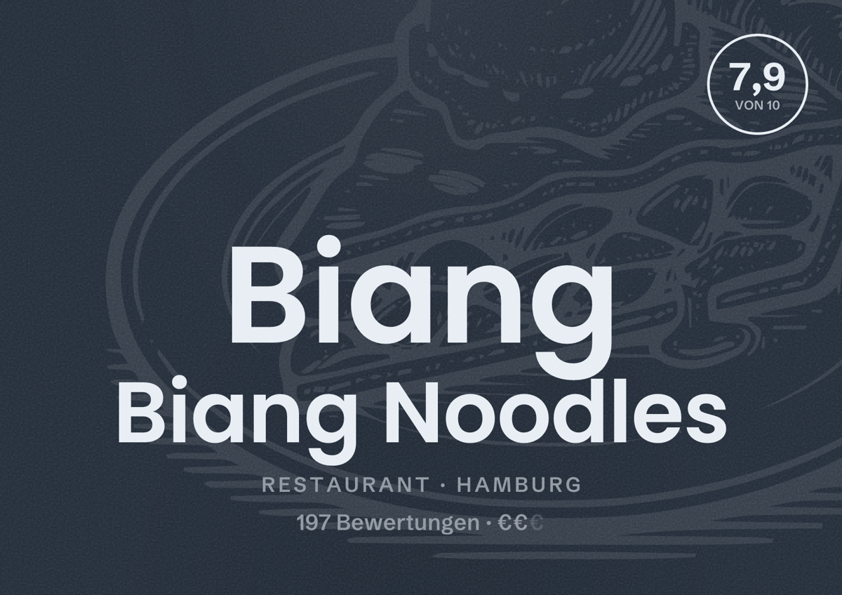 Illustriertes Poster von Biang Biang Noodles, Restaurant in Hamburg: Bewertung 7,9 von 10 aus 197 Bewertungen, Preisniveau €€