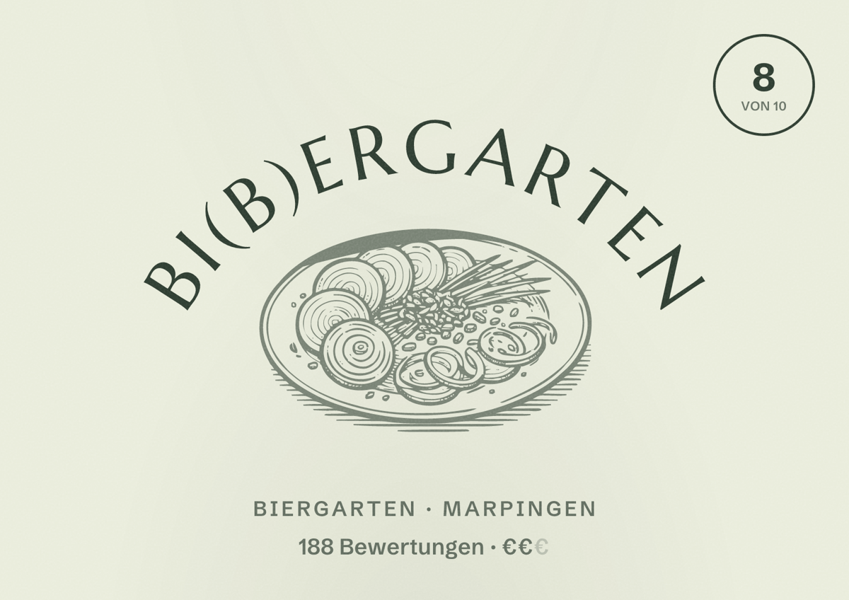 Illustriertes Poster von Bi(b)ergarten, Biergarten in Marpingen: Bewertung 8 von 10 aus 188 Bewertungen, Preisniveau €€