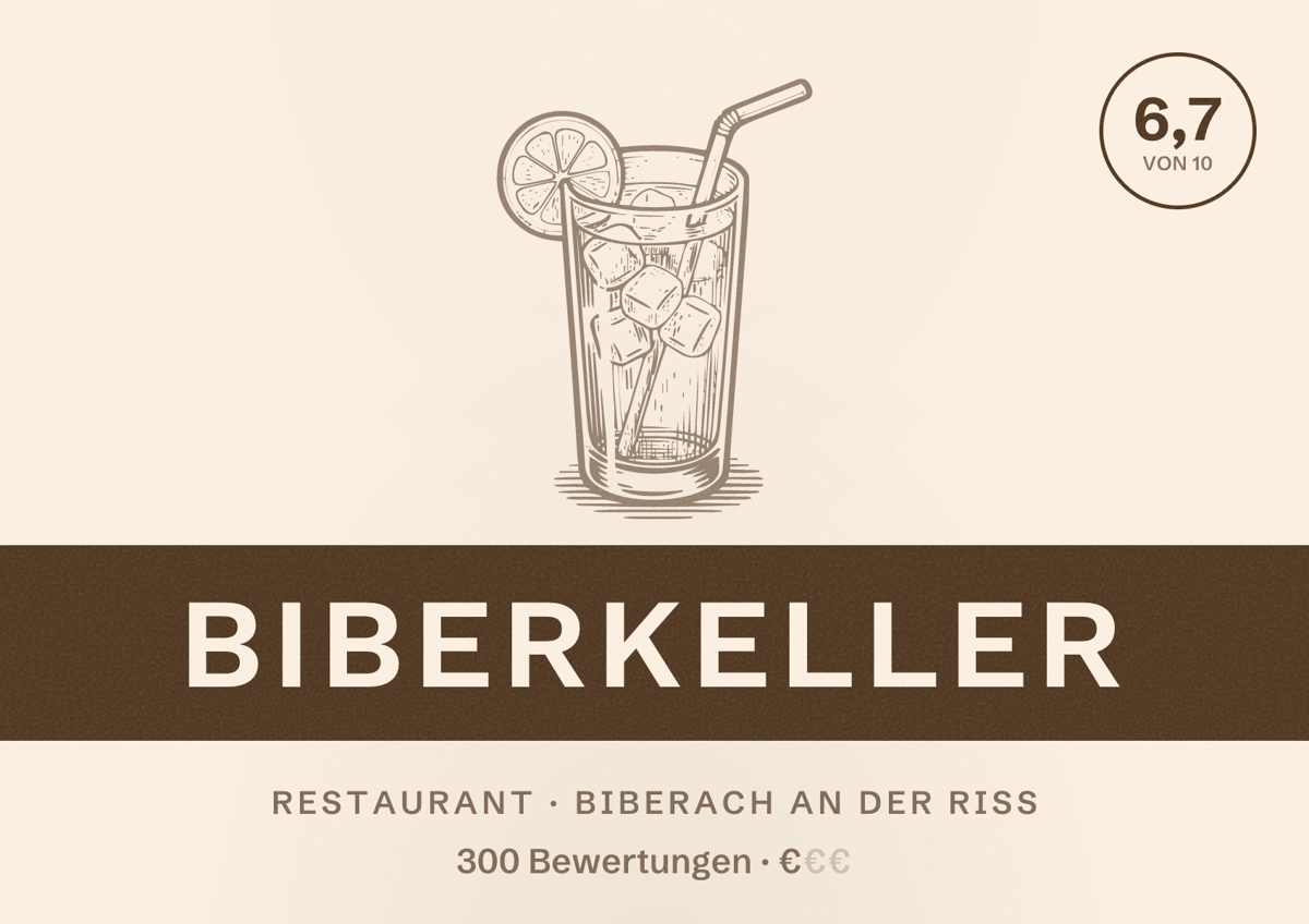 Illustriertes Poster von Biberkeller, Restaurant in Biberach an der Riß: Bewertung 6,7 von 10 aus 300 Bewertungen, Preisniveau €