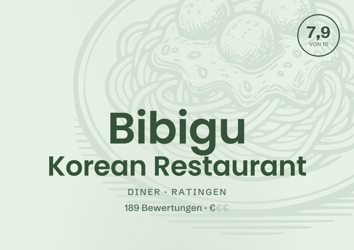 Illustriertes Poster von Bibigu Korean Restaurant, Diner in Ratingen: Bewertung 7,9 von 10 aus 189 Bewertungen, Preisniveau €