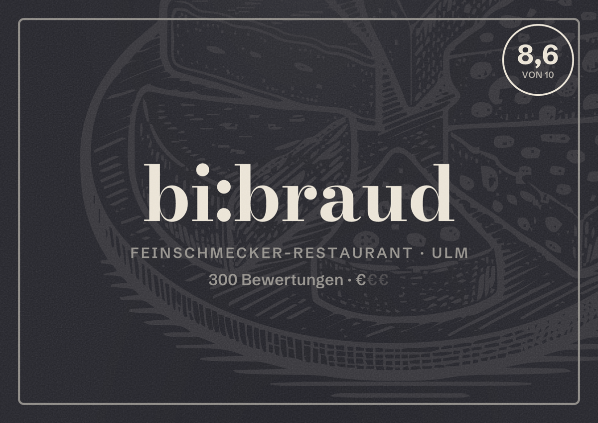 Illustriertes Poster von bi:braud, Feinschmecker-Restaurant in Ulm: Bewertung 8,6 von 10 aus 300 Bewertungen, Preisniveau €