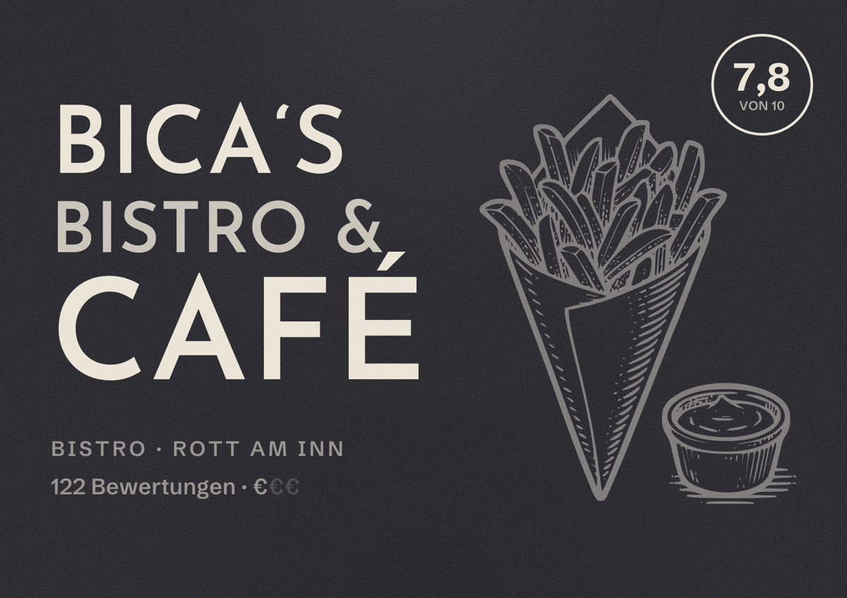 Illustriertes Poster von BICA‘S Bistro & Café, Bistro in Rott am Inn: Bewertung 7,8 von 10 aus 122 Bewertungen, Preisniveau €