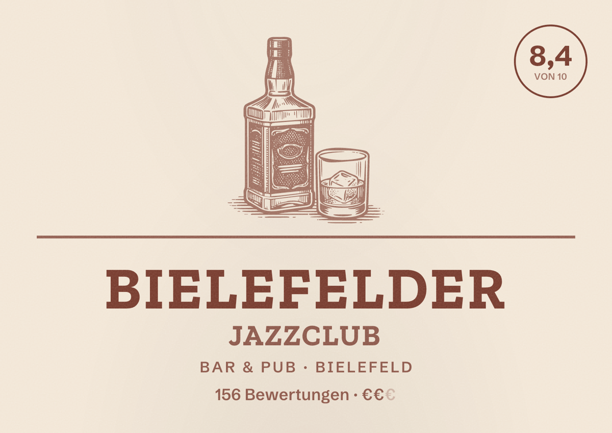 Illustriertes Poster von Bielefelder JazzClub, Bar & Pub in Bielefeld: Bewertung 8,4 von 10 aus 156 Bewertungen, Preisniveau €€